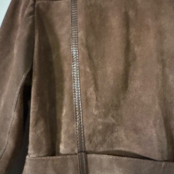 Brown Leather and Suede Jacket with fur trim silk lined - Picture 10 of 11